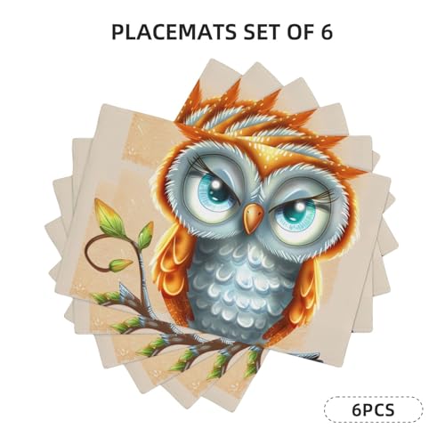 Set de table hibou résistant chaleur et antidérapant effet lin
