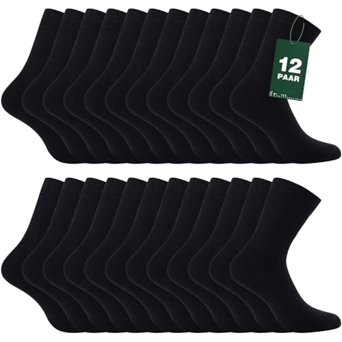 Fullluwaa 12 Paar Unisex Socken herren damen,Soft Baumwolle,Herrensocken Schwarz lange Arbeitssocken,S