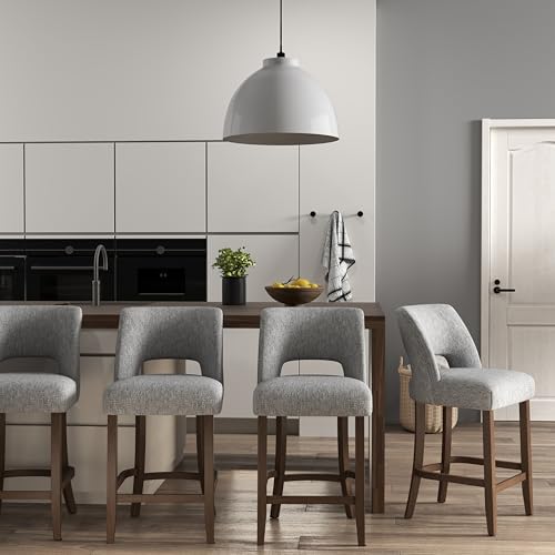 Image of VKNOW Bar Stools Set of 4, 26 inch Upholstered Counter Height Bar Stools,Modern Counter Stools with Wood Legs for Kitchen Island Dining Room Bar,Grey
