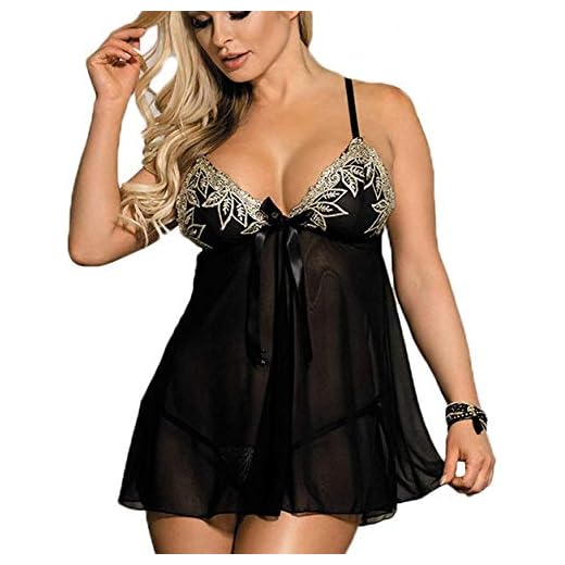marysgift Negligee Damen Nachtwäsche Babydoll Dessous Spitze V-Ausschnitt Corsage Reizwäsche Backless Nachthemd EU 36 38 Schwarz