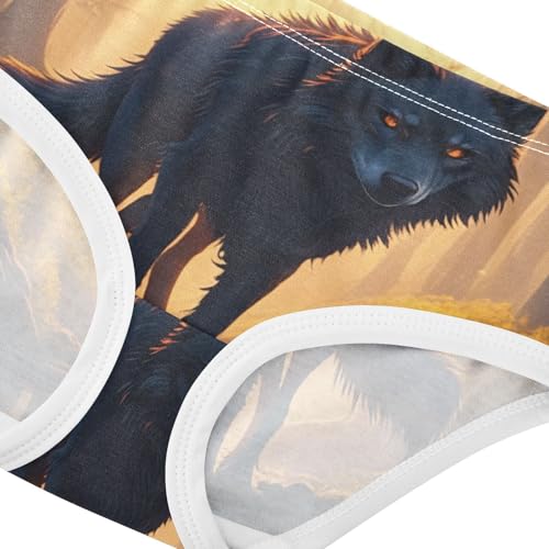 Black Wolf Autumn Forest Panties Little Girl Toddler Girls Underwear Cotton Florals Kids Undies Briefs 2t4