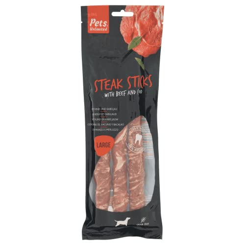 Rosewood Large Steak Sticks for Dogs - Made with Beef and Pollock, Grain Free Chews, High Protein Dog Treats, By Pets Unlimited (240g) - Image 4