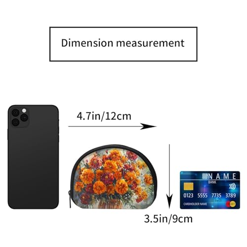 Portable Coin Purse Marigold-In-Vase-Painting Mini Zippered Money Pouch Card Holder2