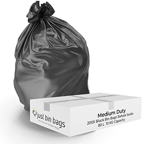 200x 90L Heavy Duty XL Black Bin Bags - Refuse Sacks | 15kg Capacity- 120 Gauge, 30 Micron Strong Rubbish Dustbin Bags (Montana)