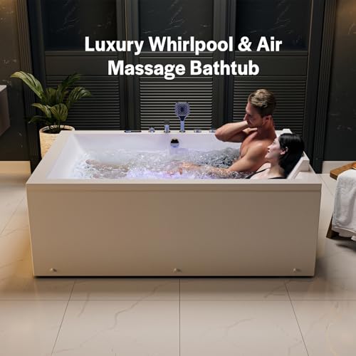 Empava PRO Series Jetted Tub, 71" x 47" Whirlpool Bathtub for 2 Person, Heated Bubble Spa Tub with Thermostatic Control, Alcove Acrylic Soaking Tub, Chromotherapy Lighting, White, ETL-Certified - Thumbnail 2