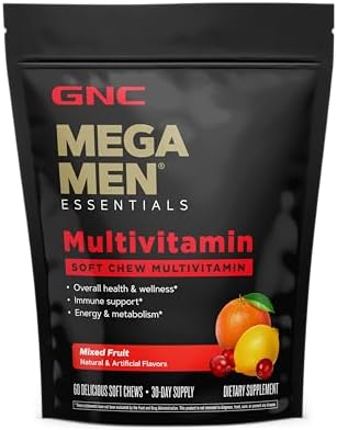 GNC Mega Men Soft Chew Multivitamin | Energy & Metabolism Support | Gluten Free | Mixed Fruit | 60 Count