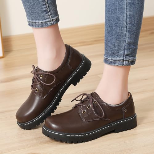 Image of Women Oxford Shoes Plain Toe Lace Up Non-Slip Platform Dress Shoes