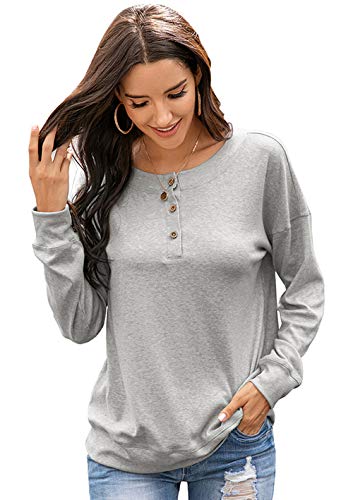 Sweatshirt Tops Damen Langarm T-Shirt Rundhals Casual Tee Tunika Pullover Langarmshirt Oberteile (Hellgrau, S) Cover