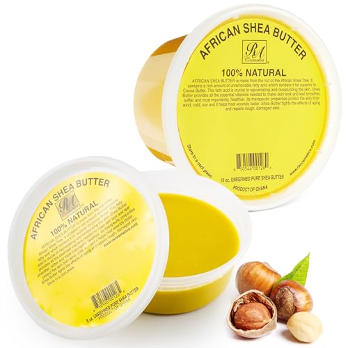 RA COSMETICS 100% Natural Unrefined Yellow Shea Butter Bundle 16oz & 8oz Jars Deep Hydration for Dry Skin Head-to-Toe Skincare & Haircare Pure African Moisture from Ghana West Africa