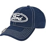 Ford Washed Cotton Adjustable Baseball Hat with Curved Brim and Bottle Opener, Navy Blue, One Size