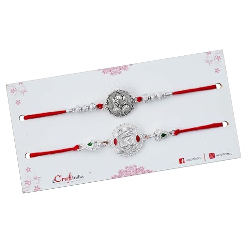 Image of eCraftIndia Set of 2 Om & Rudraksha Rakhis with Roli Pack - Rakhi for Brother