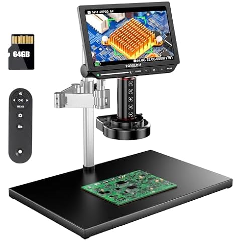 TOMLOV 4K Autofocus Microscope TM4K-AF Max, 10.1" HDMI Digital Microscope with Spin Flex Arm, Micro Soldering Microscope for Electronics Repair, 52MP Error Coin Microscope Full View, Ring Light, 64G Cover