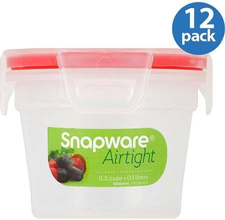 Snapware Airtight and Leak Proof Plastic 0.5-Cup Nesting Food Storage Container Bowl, 12-Pack