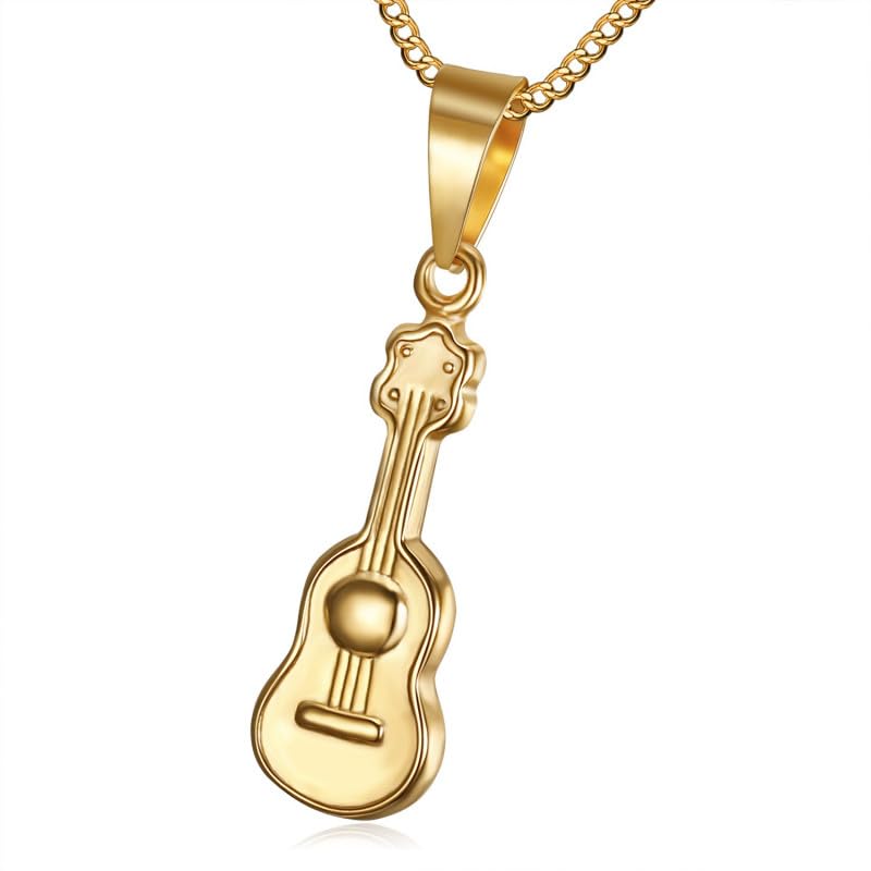 BOBIJOO JEWELRY - Klein, Unauffällig-Anhänger, Gitarre, Mann, Frau, Kind Stahl Vergoldet Gold-Halskette Kette