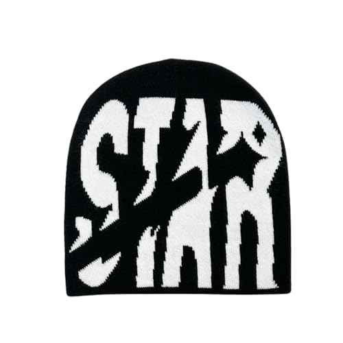 2THESTARS Y2K Beanie Hat for Men & Women Trendy Soft Stretchable Winter Cap, Star Design Warm Cold Weather Accessory - Black