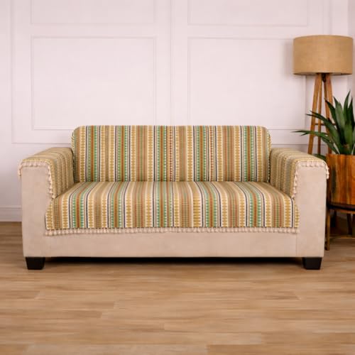 Image of Gifts Island 2 Seater Cotton Sofa Cover Mat | Anti Slip Sofa Cover Throw | All Over Furniture Protector with Elastic Straps | Washable Couch Cover for Living Room (Brown, 2 Seater)