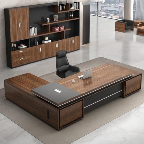 L-Shaped Executive Desk with Locking Drawer, Modern Wood Computer Desk with CPU Storage & Cable Management, Grey Office Workstation for Home Business (Espresso Right, L 110.24" &times; W 62.99" &times; H 29.53")