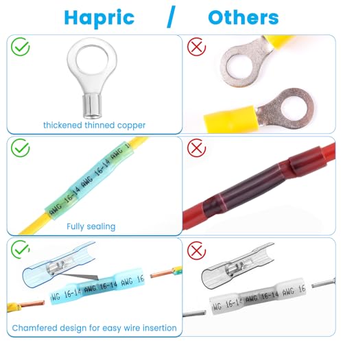 Hapric 340 Pcs Heat Shrink Wire Connectors Kit, Waterproof Electrical Terminals Butt Connectors, Insulated Spade Connectors Crimp Connector Assortment, Ring Fork Spade Splices