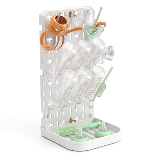 Image of Baby Bottle Drying Rack Baby Bottle Holder Space Saving Bottle Dryer Rack Station Countertop Storage Organizer 12 Travel Bottle Drying Rack Vertical Breast Pump Part Plastic Bag Cup Dryer Tower White