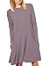 Kissky Women's Basic Long Sleeve Pockets Casual Swing Plain Tshirt Dress (L, Coffee)