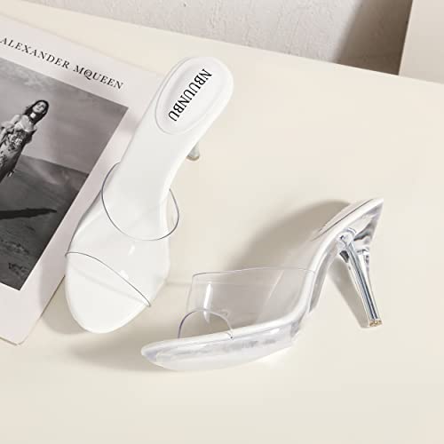 Image of NBUUNBU Silver Clear Heels For Women Dress Shoes Transparent Strap Sexy Stilletos Heels Open Toe High Silver Heeled Sandals Pump Mules