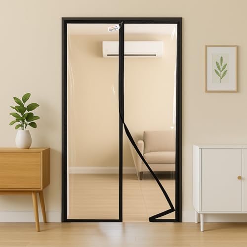 Image of Royalkart Transparent PVC Magnetic Door Curtain | Hands Free Self-Closing Screen | Blocks Insects & Outside Dust | Clear See-Through Screen for Home, Kitchen, AC Room, Shop | Door Size- 90cm x 200cm