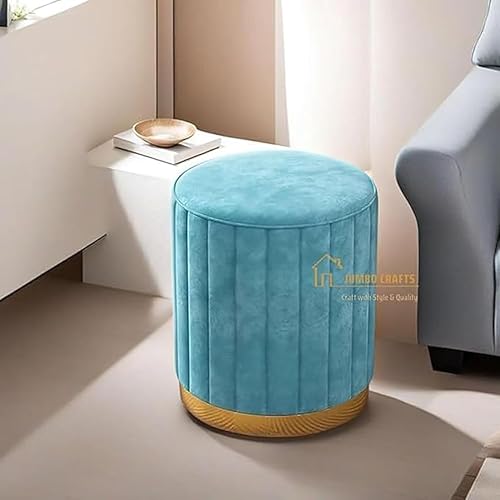 Image of Mudda Pouf Round Sitting Foot Stool for Office Room Decor, Upholstered Pouffe Puffy for Foot Rest, Ottoman Stool for Living Room Sitting Pouffes - (Blue Set of 2)