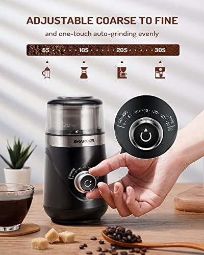 SHARDOR Electric Super Silent Blade Coffee Grinder, Timed Grind Control Rotary Knob, Adjustable Coarse to Fine for Coffee Beans, Spices & Herbs, with 1 Removable Stainless Steel Bowl, Black - 1