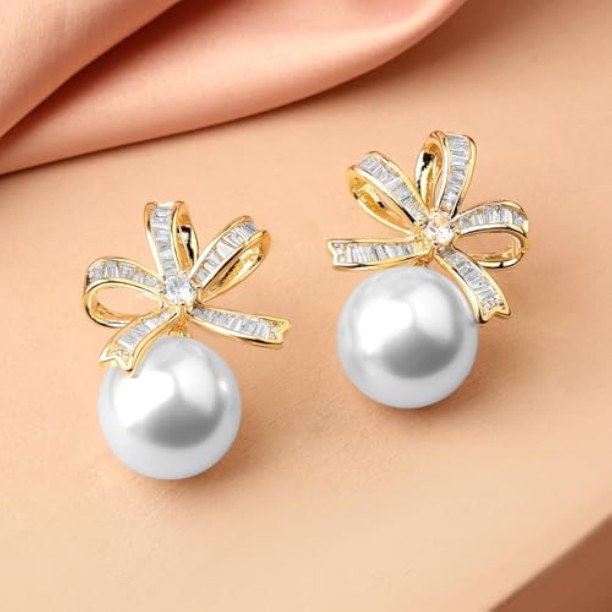 Women's AD Pearl Floral Drop Earrings, Trendy Gift