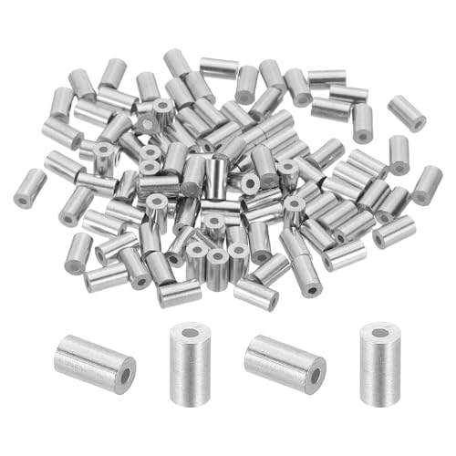 PATIKIL 3/64(1mm) Aluminum Wire Rope Stop Sleeve Set, 100 Pcs Crimping Loop Sleeve Single Hole Round Cable Ferrule for Wire Rope Cable Line, Silver