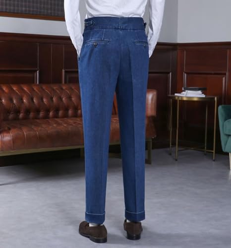 Fashion Denim Suits for Men Double Breasted Prom Tuxedos Peak Lapel 2 Pieces Blazer Pants for Evening Party4