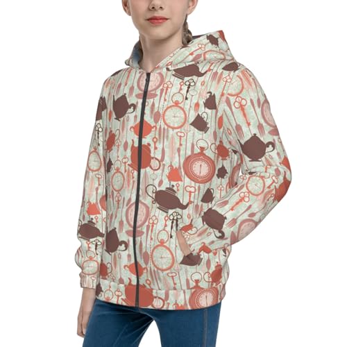 Tea Theme Kids Pullover Hoodies Boys Zip Up Sweatshirts Girls Athletic Clothes with Pocket