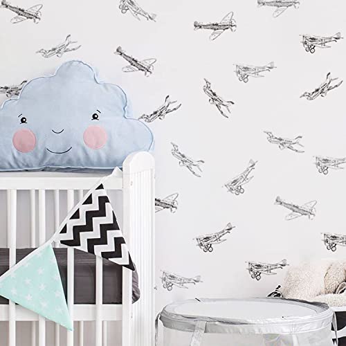 Astrkiz Boy Vintage Planes Wall Decals Peel And Stick, Sketch Airplane Wall Sticker For Baby Boys Room Kids Room Playroom Gender Neutral Room Nursery Wall Art Stickers Decor #TOP25