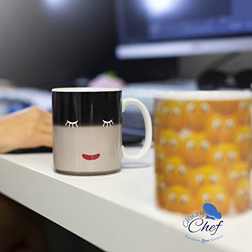 Heat Sensitive Coffee Magic Mugs - Set of Color Cute Coffee Tea Unique Changing Heat Cup 12 oz White & Yellow Happy Face and Smiley Emots Design Drinkware Mugs Gift Idea for Mom Dad Women & Men 3 Pack