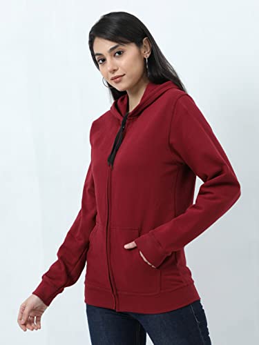 Image of Wafaa Women's Cotton Plain Hooded Neck Full Zipper Sweatshirt Hoodies with Kangaroo Pocket