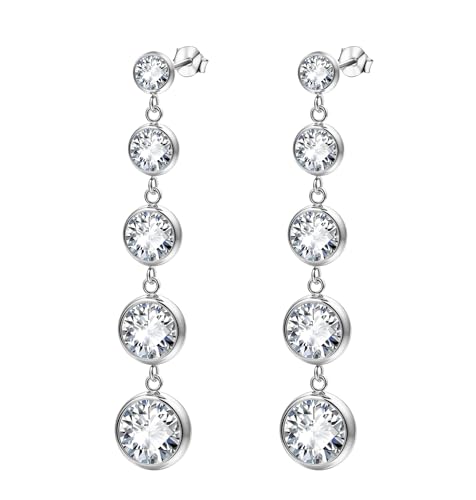 Sparkly CZ Bezel Dangle Earrings for Women (Silver) - image 1