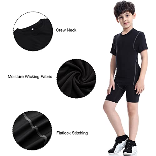 LANDUNSI 1~3 Pack Youth Boys Compression Shirt Athletic Short Sleeve Baseball Undershirt Soccer Sports Base Layer Top4