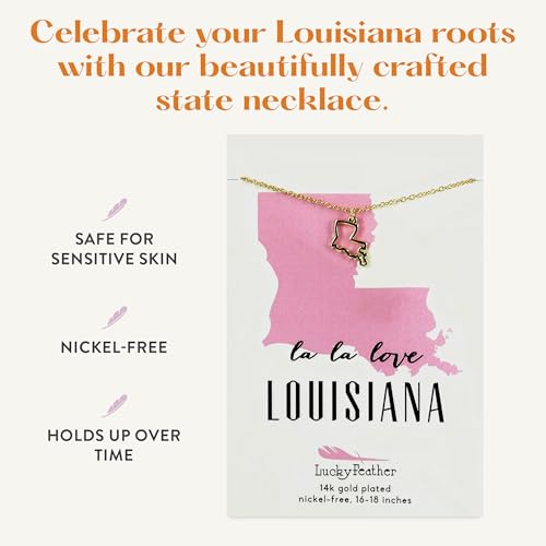 Lucky Feather State Shaped Necklace | 14k Gold-Dipped Pendant Necklace | 16”-18” Adjustable Necklace Chain | State Love Fashion Jewelry For Women | Dainty Necklace For Women | Great Gift Idea4