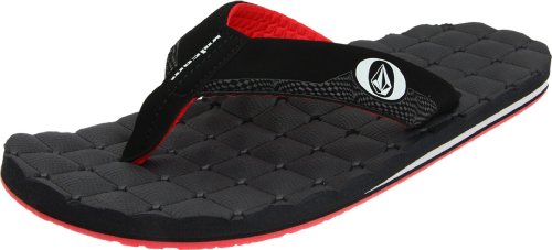 Image of Volcom Men's Recliner Sandals - Water-Friendly Flip Flops with Recliner Comfort Foam Footbed, Black Combo, 10