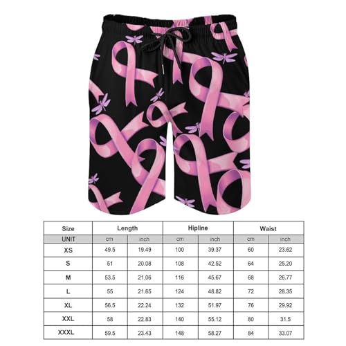 Breast Cancer Awareness Ribbon Dragonfly Men's Swim Trunks Quick Dry Board Shorts Hawaiian Beach Shorts With Pocket2