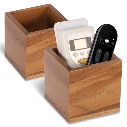 MENIBBLER 2Pcs Remote Control Holder Vintage Wooden TV Remote Storage Organizer Compact Pen Holder for Table Office Living Room