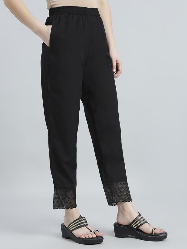 Image of GO COLORS Rayon Blend Ethnic Pant Organza for Women Full Length| Mid Rise, Lace Design