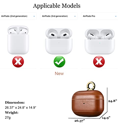 For Airpod 3 Case Leather, Genuine Leather Protective Airpod 3 Generation Case Cover Shockproof With Loss Prevention Clip For Apple Airpods 3 Wireless Charging Case For Airpods #TOP2