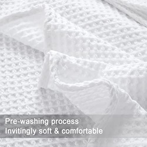 100% Cotton Waffle Throw Large White Blanket Cosy Warm Light Weight Sofa Bed Cover Breathable Blankets for Armchair rest - Machine Washable