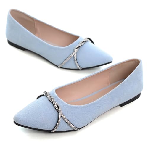 Image of TN TANGNEST Womens Casual Flats Chain Ballet Flats | Fashion Pointed Toe Rhinestone Flats, Comfort Slip On Dress Shoes for Business Work Office Wedding Party