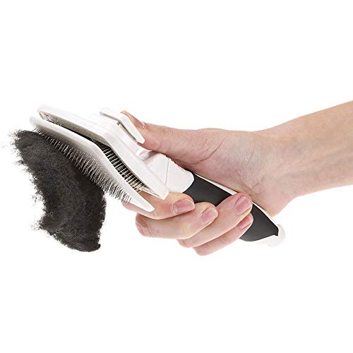 Ferplast Gro 5767 Premium, Rasqueadeira PP para Cães, Branco, com Cerdas Metálicas e Botão de Remoçã