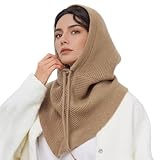 Peicees Oversized Balaclava with Large Shawl Knitted Hooded Scarf Beanie Hat Womens Winter Drawstring Neck Gaiter Fashion XXL Camel