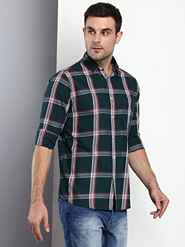 Image of Dennis Lingo Men's Checkered Bottle Slim Fit Cotton Casual Shirt with Spread Collar & Full Sleeves