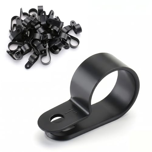 Image of BAOMAIN 1-Inch R-Type Cable Clamps, 500-Pack Black Nylon Wire Management Clips, UC-6 Screw-On Cord Fasteners for Home, Office, and Industrial Use