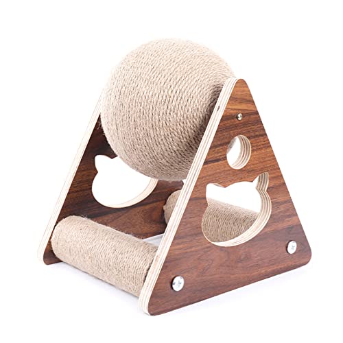 BNOSDM Cat Scratcher Toy Spinning Ball Sisal Anti Depression Pet Ball with Solid Wood Stand Interactive Orb Scratcher for Indoor Cat Kitten